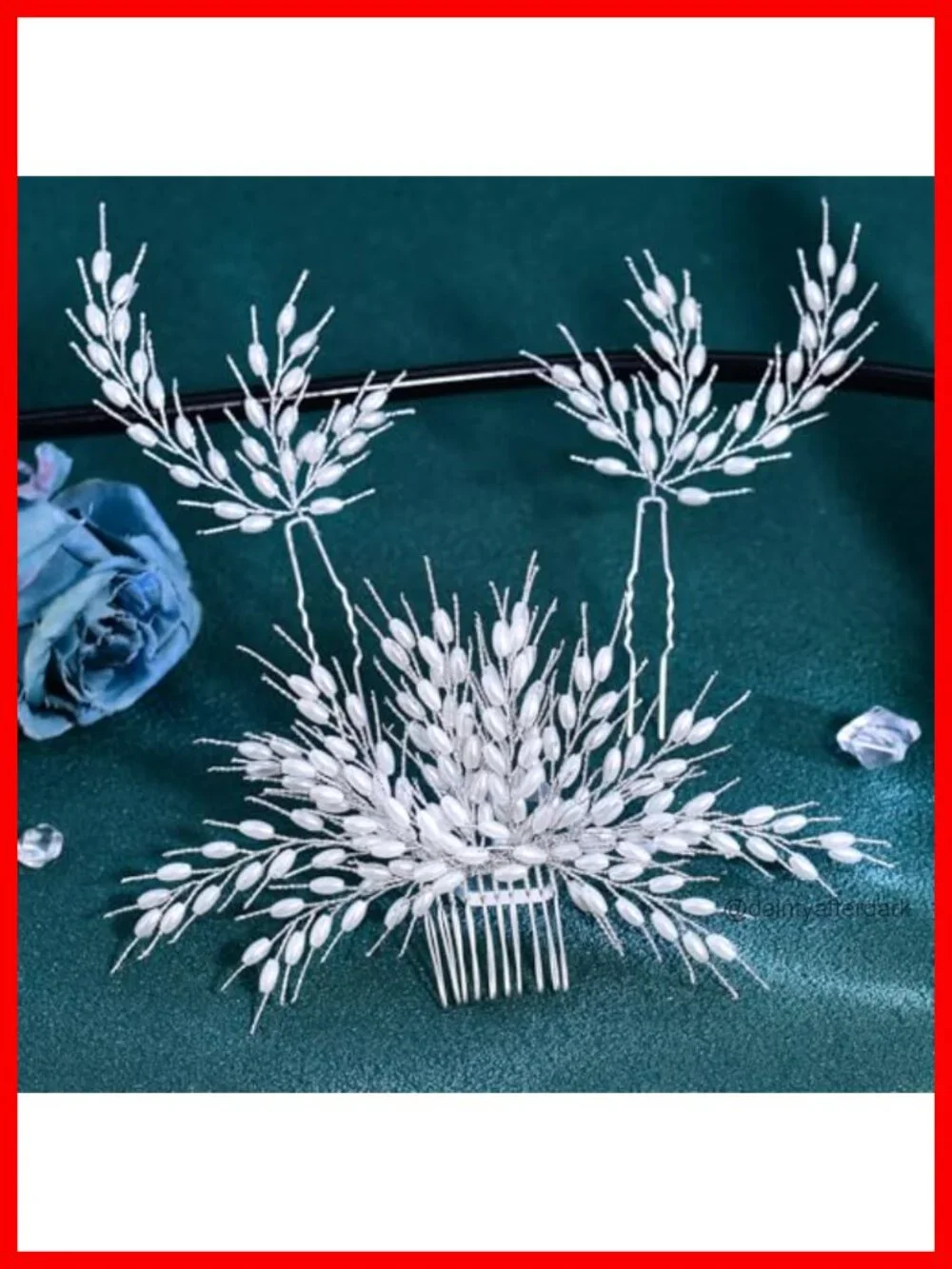 Bridal White Pearl Hair Comb Beaded Headpiece Set with Flexible Silver Wire